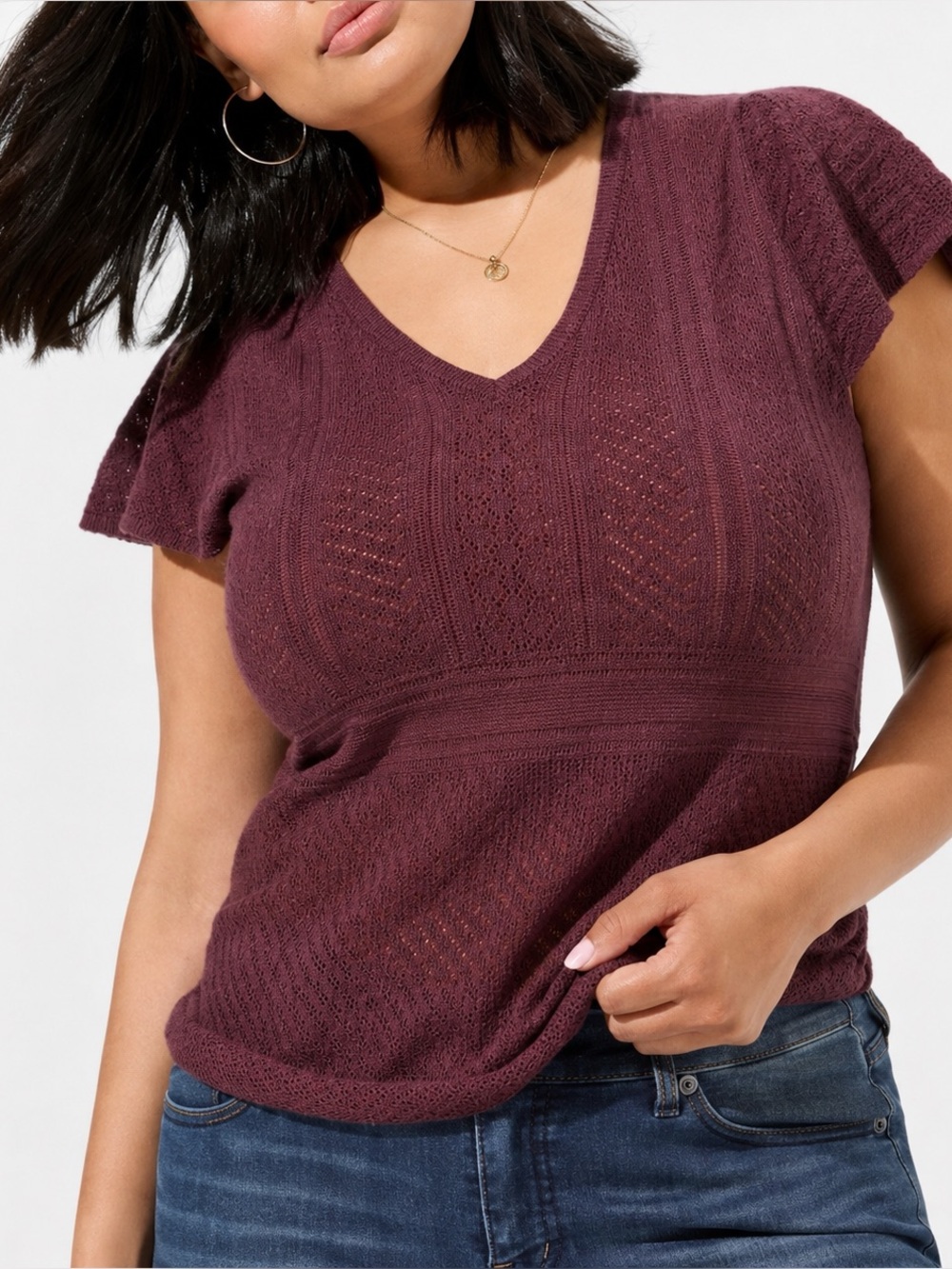 Torrid Everyday Soft Pointelle Short Sleeve V Neck‎ Sweater Top NWT